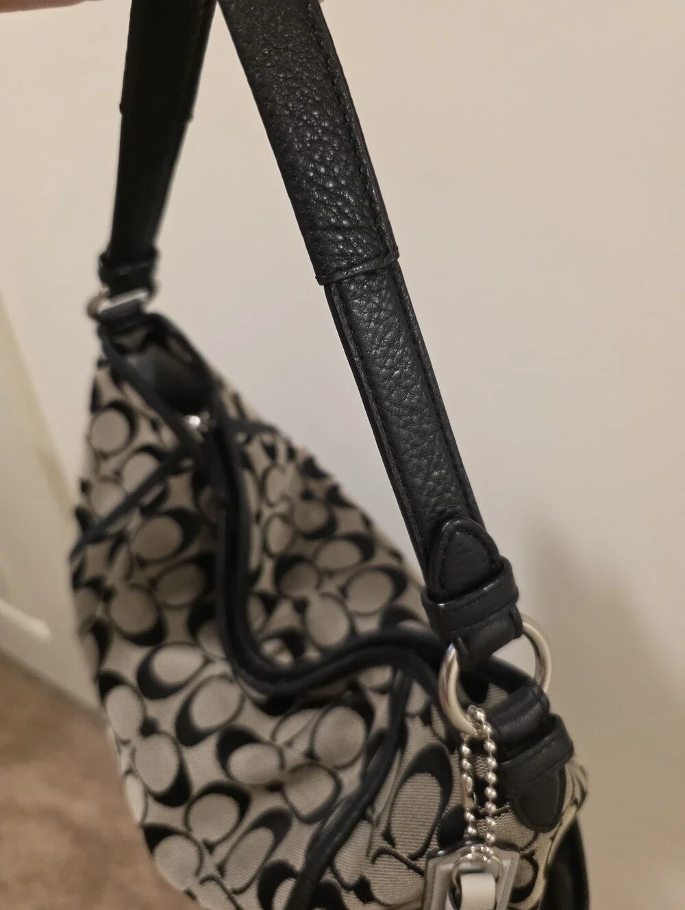 Coach Park Signature Hobo Bag Canvas Monogram With Leather Detailing Black White